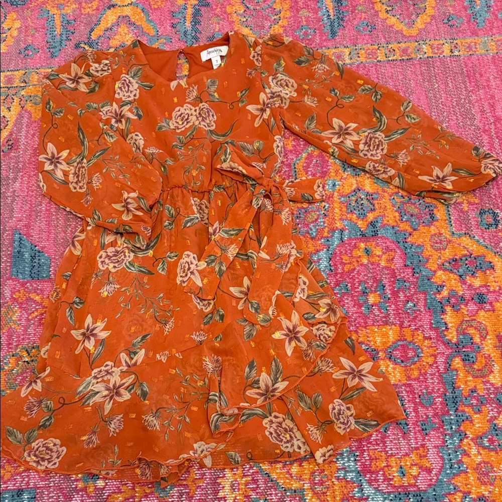 Speechless Orange Floral Kids Dress